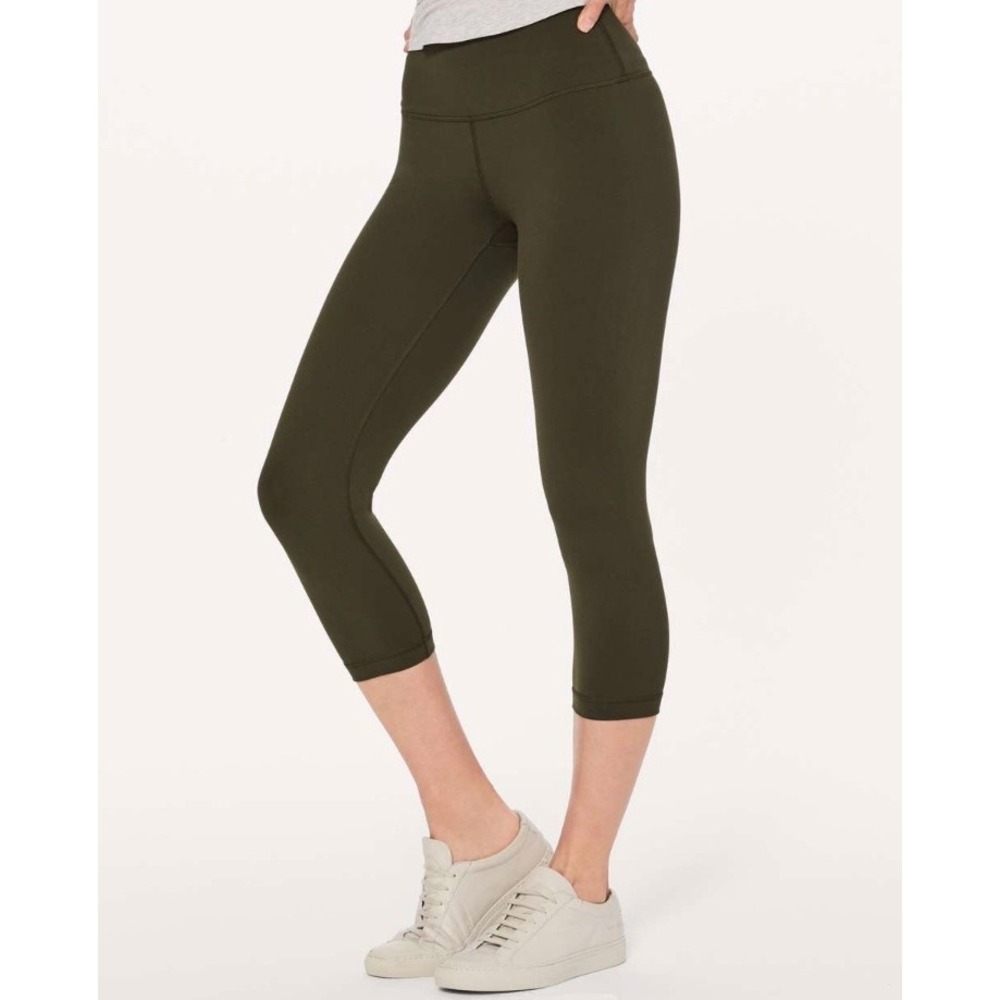 Lululemon‎ Wunder Under High Rise Crop 21 Luon Dark Olive Green Leggings Size 8